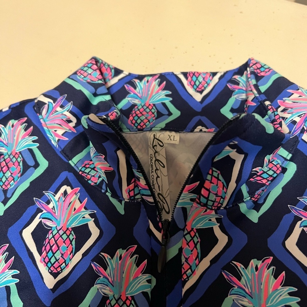 Lulu-B Pineapple Print Sleeveless Quarter-Zip Top UPF 50+ Cooling Fabric XL NWT - Picture 3 of 9